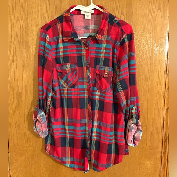 Passport Tops - Red & Blue Plaid button up